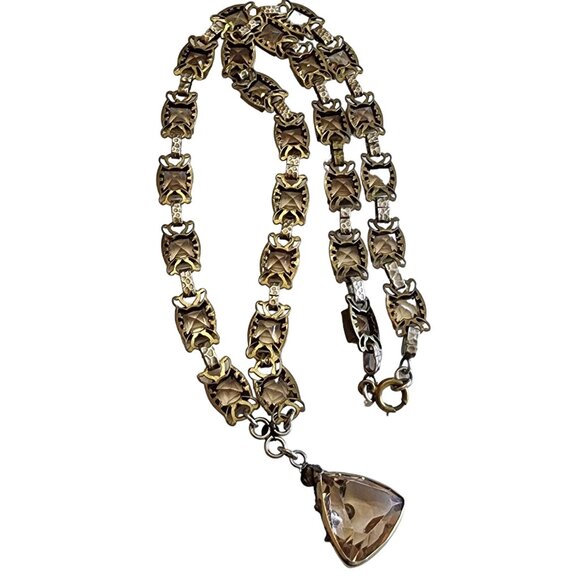 Antique Deco European Faceted Heavy Crystal Necklace with Gargoyle Over Pendant - Picture 2 of 9